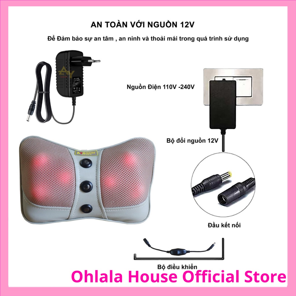 Gối massage 6 bi chính hãng Ayosun Hàn Quốc - Ohlala House đại lý phân phối