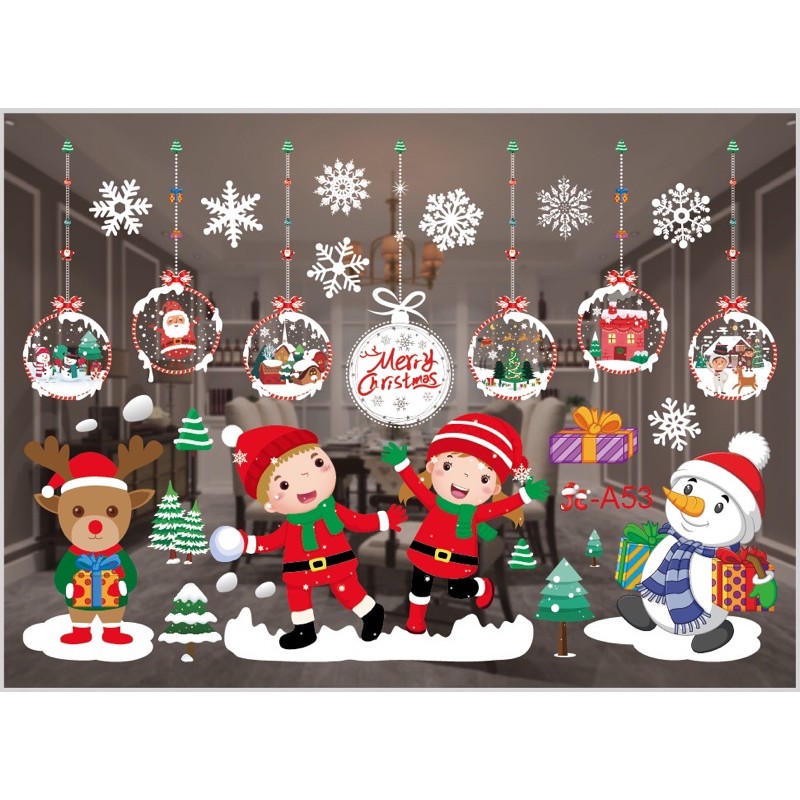 Decal trang trí Noel Hít Tĩnh Điện - 2 Bé Quần Áo đo diện Lễ giáng sinh