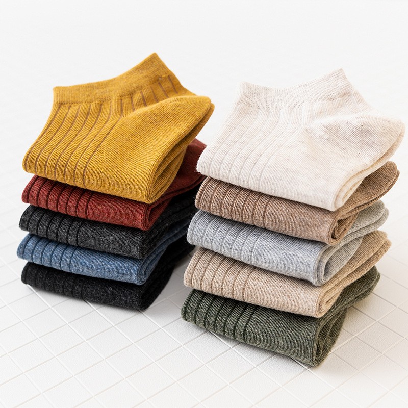 Tất gân nữ cổ thấp cotton màu trơn Nhật bản Tất vớ trơn cổ ngắn nữ Vớ lười ẩn nữ