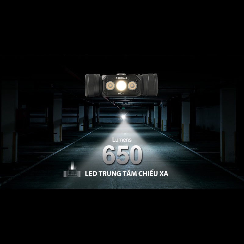 Đèn pin đội đầu ACEBEAM H50 V2.0 sáng 2000 lumen chiếu xa 141 mét LED Luminus SST-20 sạc USB C kèm pin