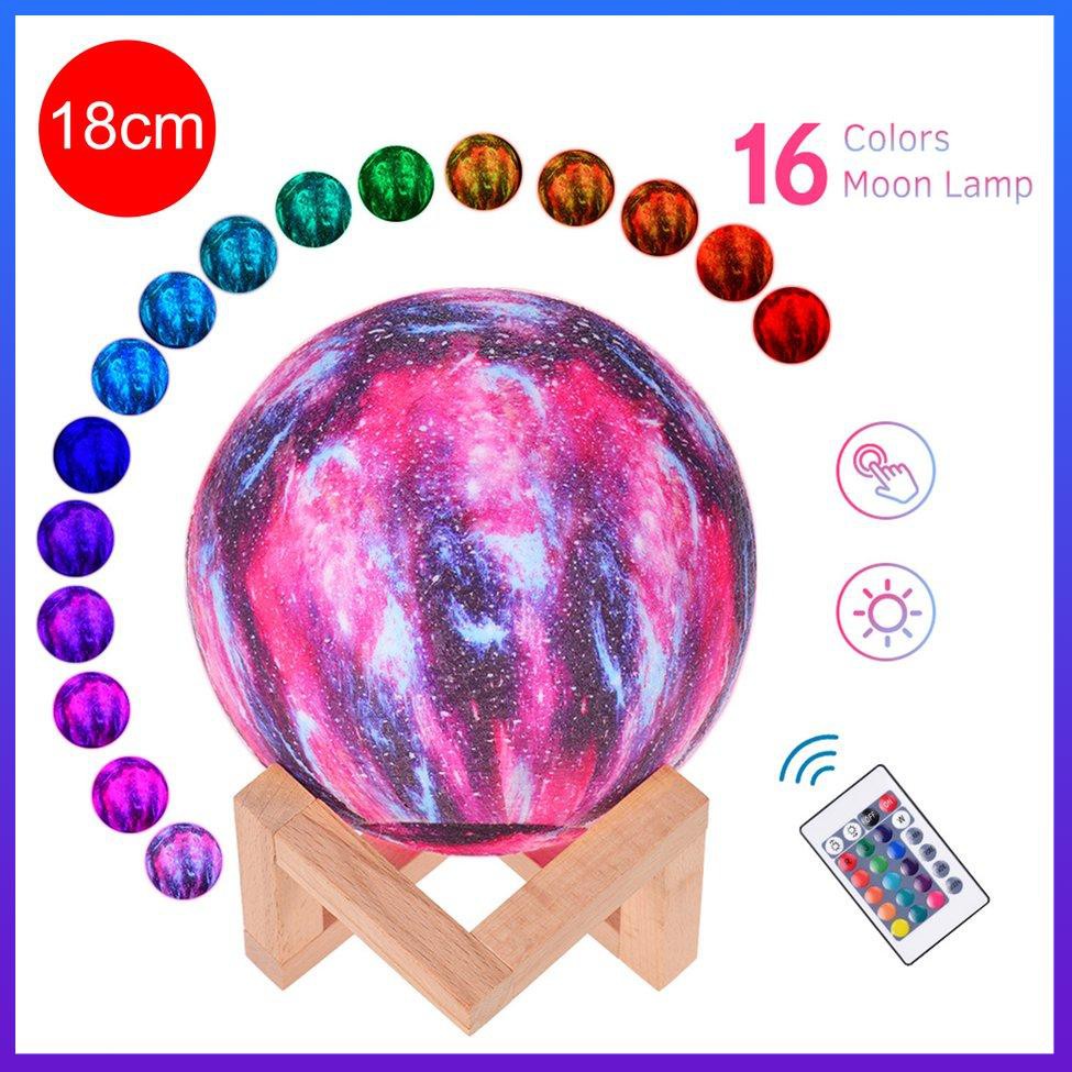 3D Print Galxy Moon Lamp 16 Colors Change Starry Sky Night Lamp Night Light