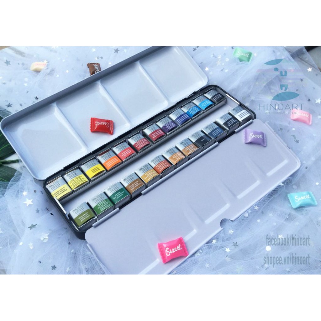 Set màu nước Winsor &amp; Newton Professional Customisable Travel Tin - 12/24 màu - dạng half-pan