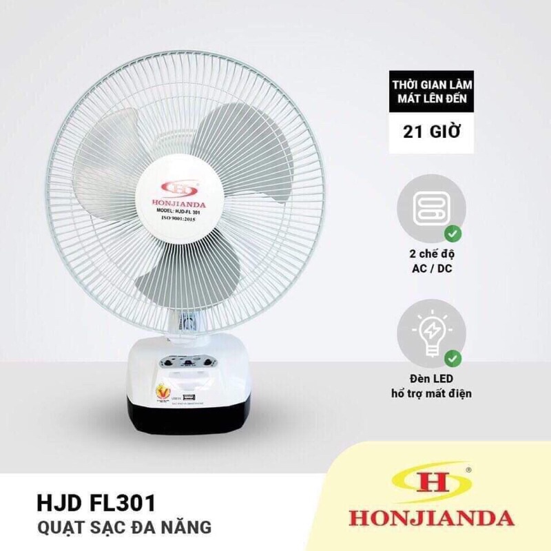 Quạt Sạc Tích Điện,2 Chế Độ AC/DC,Có Đèn Led,Khe Sạc Điện Thoại Khẩn Cấp