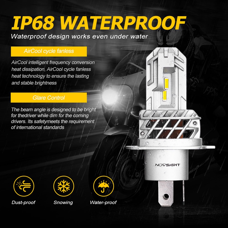 Đèn pha NOVSIGHT H4 LED 5000LM 6000K 25W cho xe mô tô