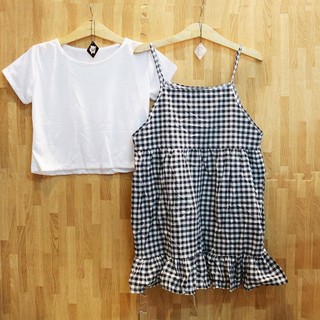 Set áo thun + đầm caro