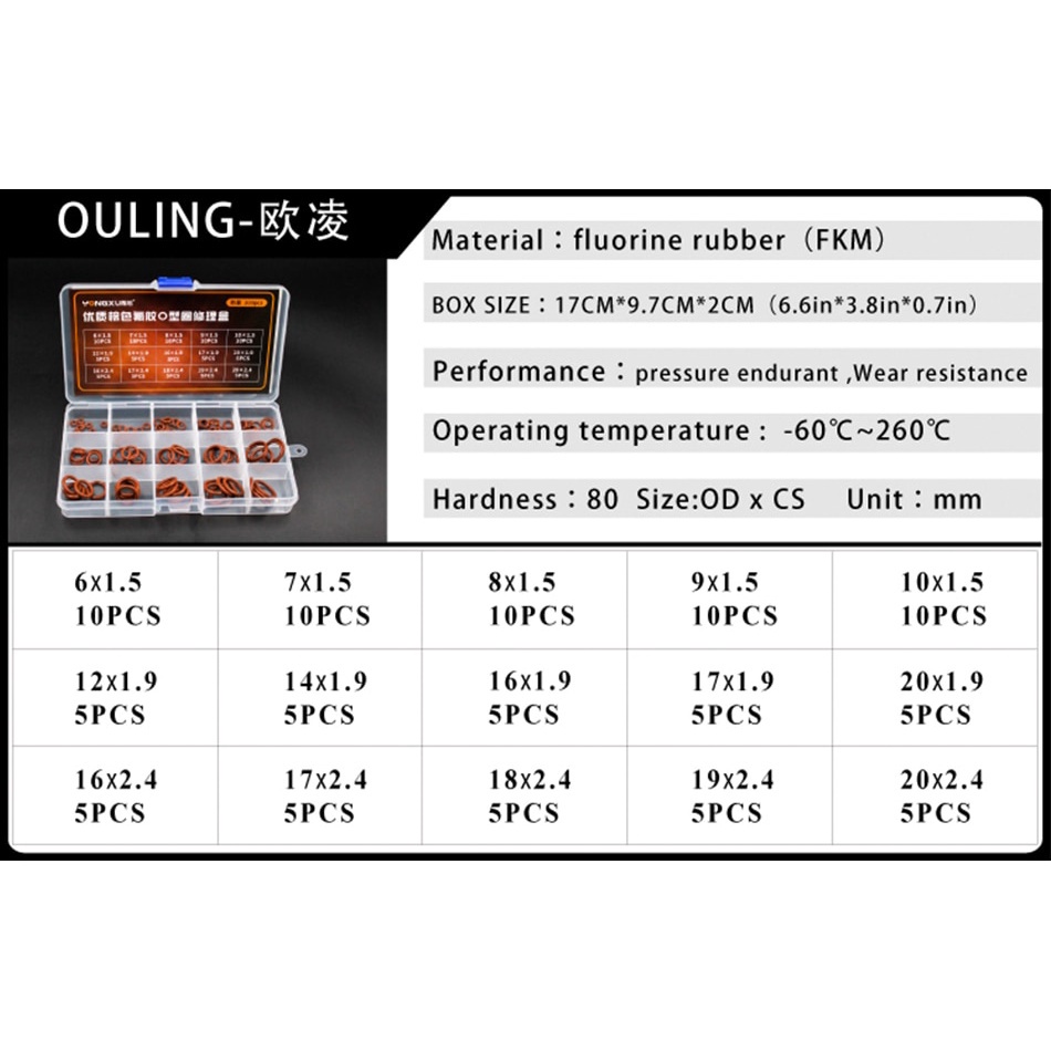 Bộ Vòng Đệm Cao Su Silicon Chữ O NBR VMQ FKM Kèm Vòng Đệm Cao Su