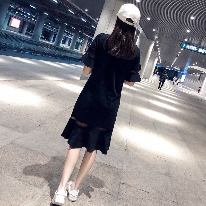 Đầm Nữ Tay Ngắn Màu Đen Phong Cách Hàn Quốc Thời Trang