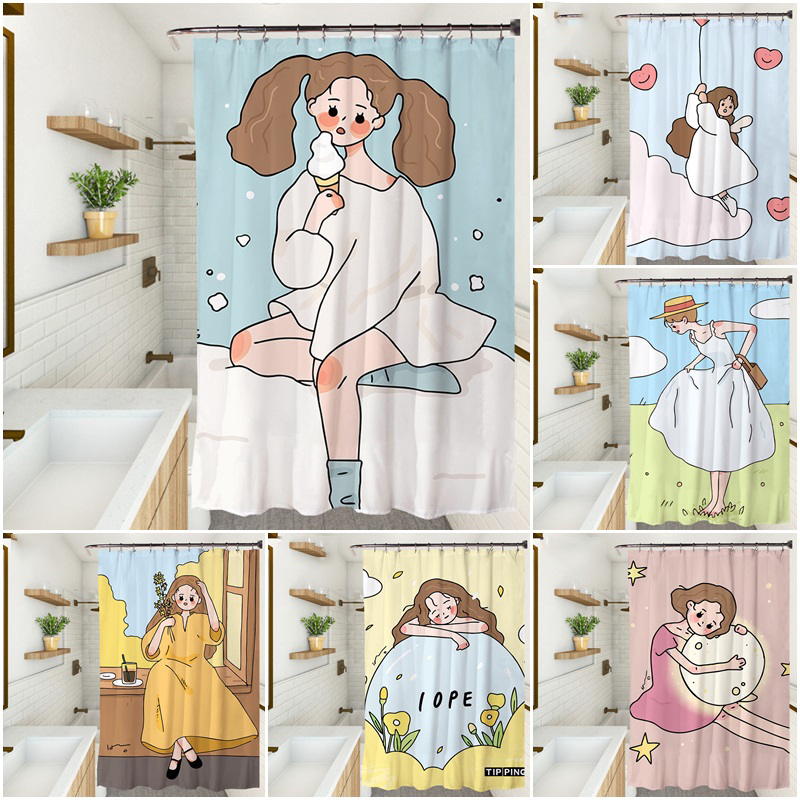 Rèm Che Bồn Tắm Chống Thấm Nước Hoạ Tiết Cô Gái Hoạt Hình Dễ Thương