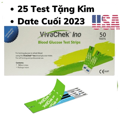 Que thử đường huyết Vivacheck Ino thương hiệu Mỹ, tặng kèm kim, date xa cuối 2023