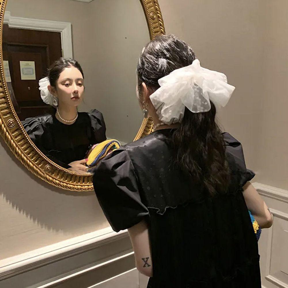 Dây Buộc Tóc Vải Lưới Họa Tiết Chấm Bi Màu Sắc Đơn Giản Phong Cách Hàn Quốc