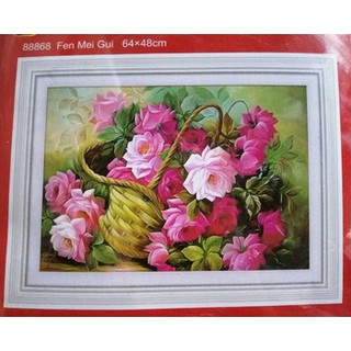 Tranh thêu chữ thập hoa hồng kt 64x48cm