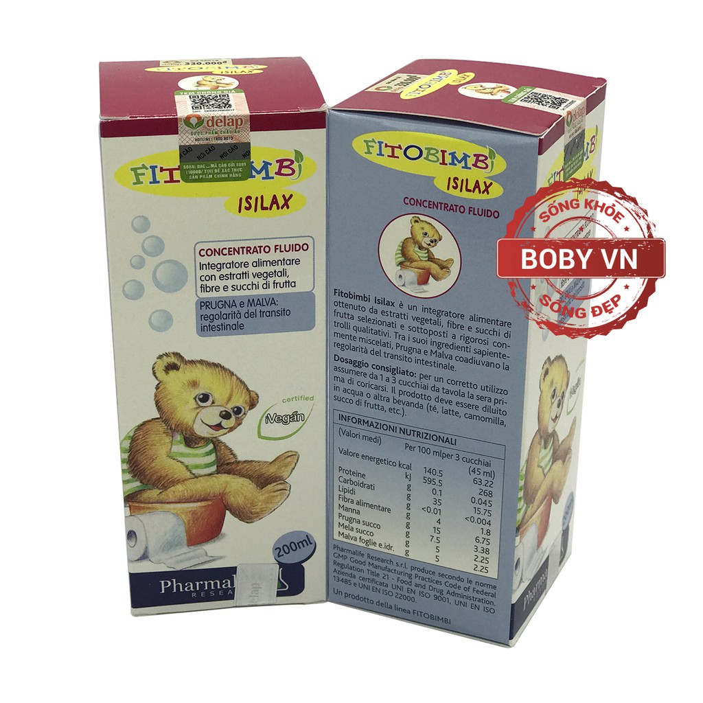 Fitobimbi Isilax bổ sung chất xơ hòa tan giảm táo bón cho bé - Lọ 200ml - Boby