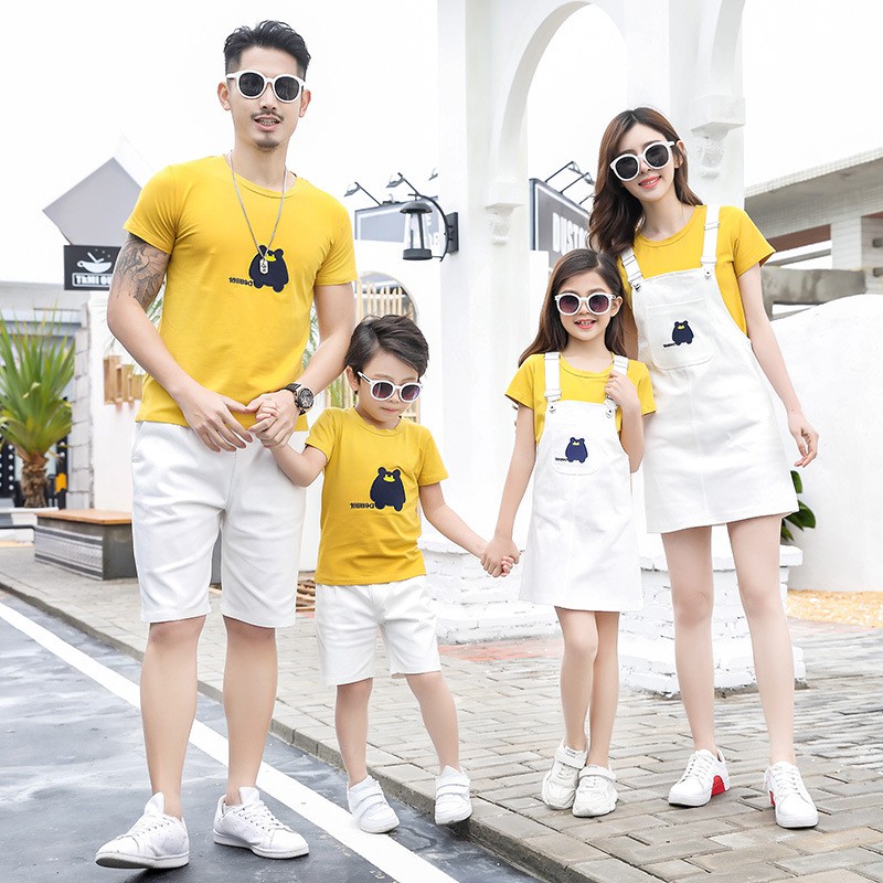 Áo gia đình đẹp ❤️FREESHIP❤️ Set Đồ bộ gia đình áo thun cotton hình thêu kèm yếm và quần AG31