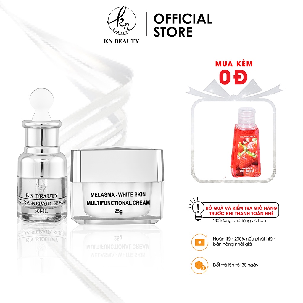 Combo 2 sản phẩm Trắng Da Ngừa Nám KN Beauty chuyên sâu: Kem dưỡng 25g + Serum 30ml (tặng son + gel rửa tay)