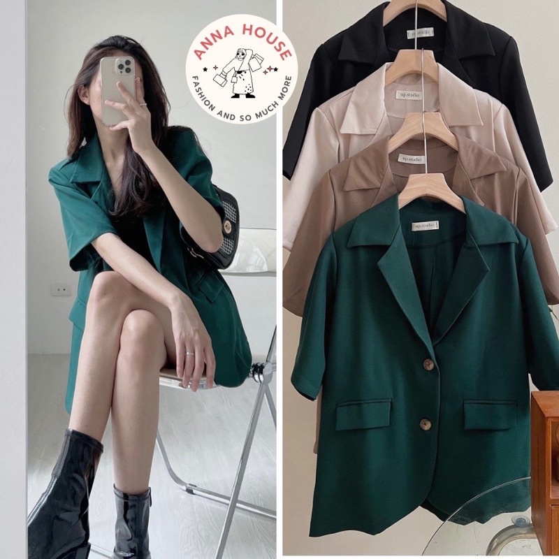 Blazer tay ngắn một lớp nữ chất không nhăn lên form đẹp | BigBuy360 - bigbuy360.vn