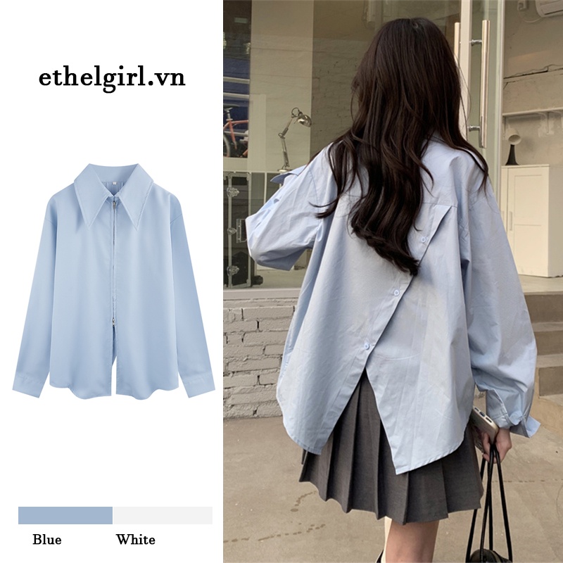 Ethelgirl Áo Sơ Mi Tay Dài Dáng Rộng Phong Cách Hàn Quốc Thời Trang Dành Cho Nữ