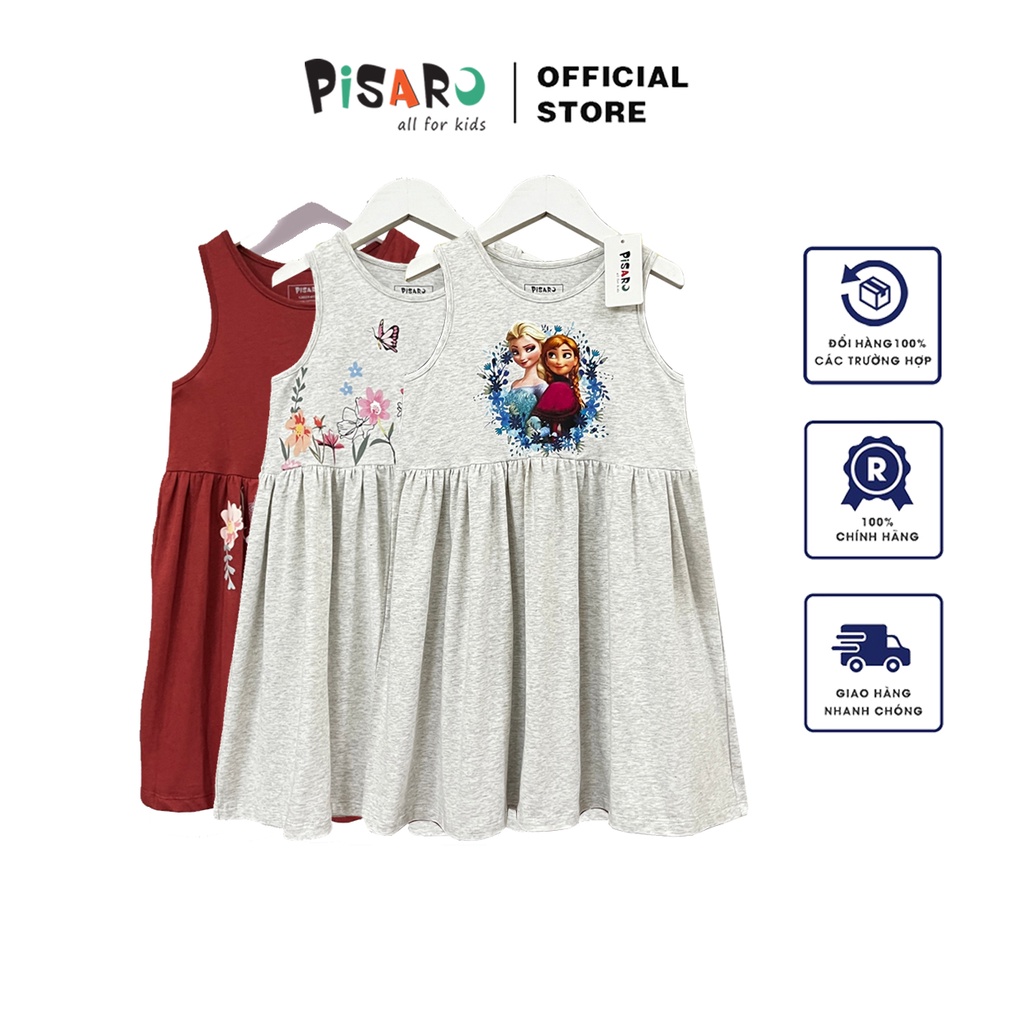Váy babydoll sát nách PISARO KIDS cho bé vải cotton mềm mịn, váy đầm bé gái dễ thương