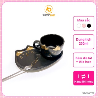 Bộ cốc sứ trà, cafe hình mèo sáng tạo kèm muỗng và đĩa - SP004751