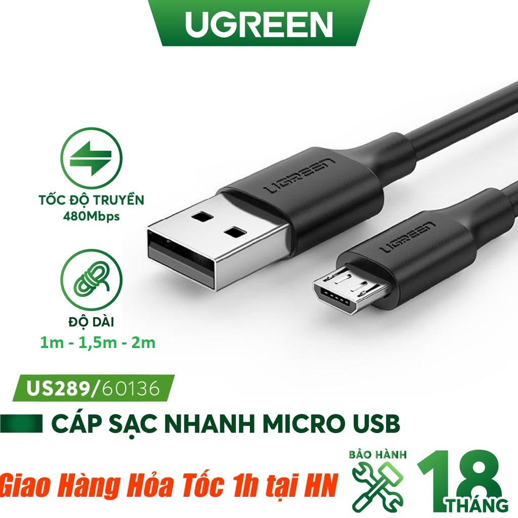 Cáp sạc Micro USB dài 1m 1,5m 2m UGREEN 60136,10637,60138 - Hàng chính hãng Bảo hành 18 tháng