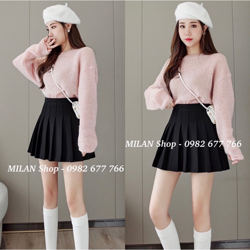 Chân váy dạ ngắn trên gối xếp ly có lót quần Quảng Châu