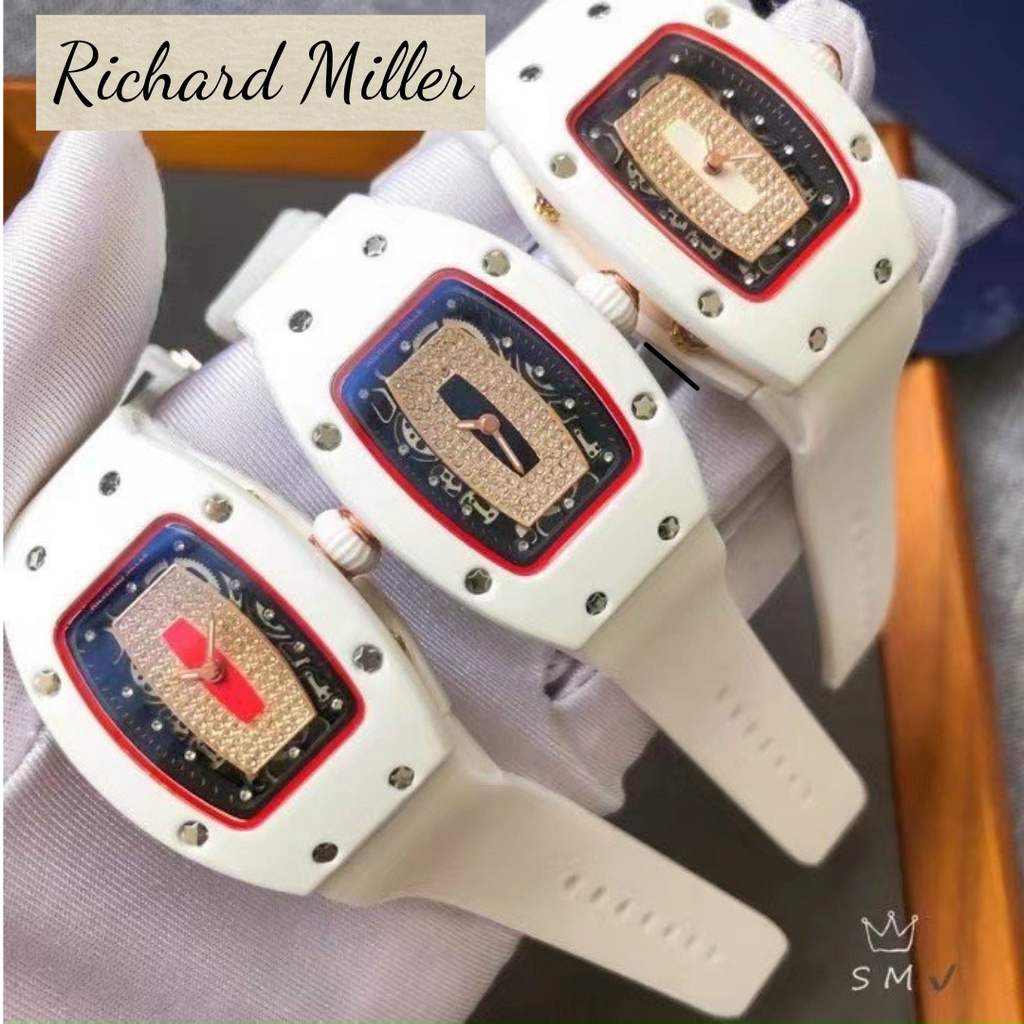 Đồng hồ nữ RM35 Richard 𝐑𝐢𝐜𝐡𝐚𝐫𝐝𝐌𝐢𝐥𝐥𝐞dây cao su , full màu trắng , mặt đính đá