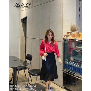 Chân váy dáng dài vải silk bóng black silk skirt Maxy Workshop