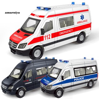 AY-ᴥMini Diecast Rescue Ambulance Police Car Pull Back Model Development Kids Toy