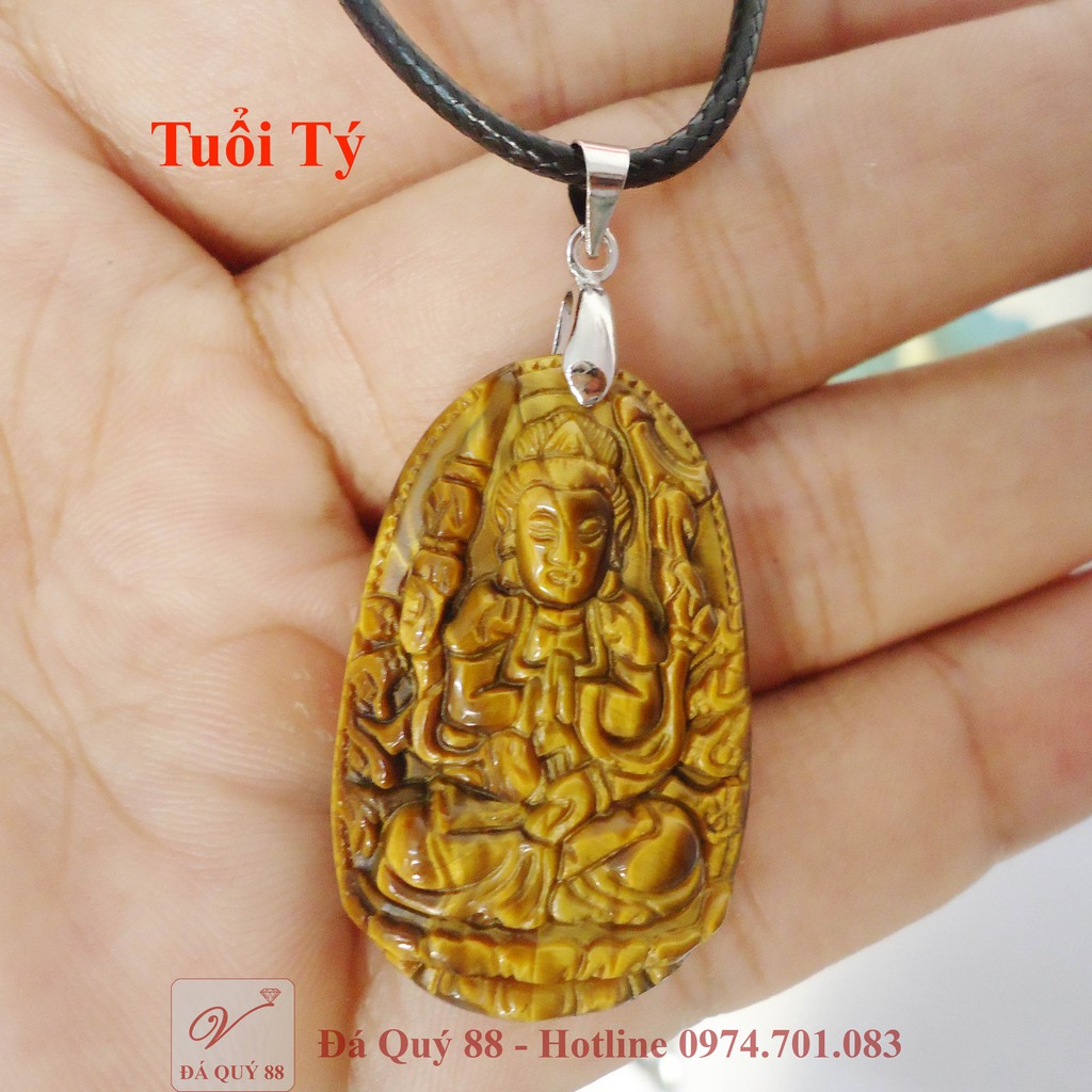Mặt phật bản mệnh hộ mệnh tuổi Tý đá mắt hổ vàng tự nhiên