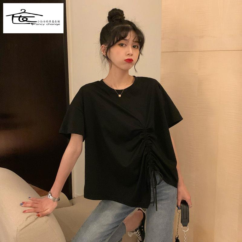 Áo Thun Tay Ngắn Phối Dây Rút Phong Cách Hàn Quốc Thời Trang Cho Nữ