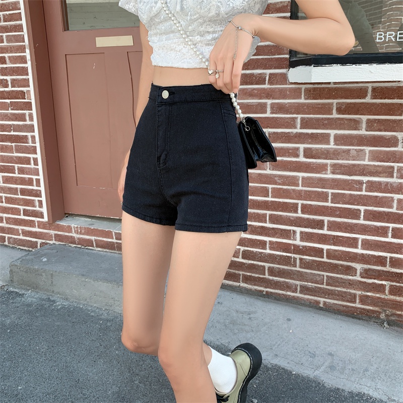 Quần Short Denim Màu Đen Lưng Cao Thời Trang Hàn Quốc Quyến Rũ Cho Nữ