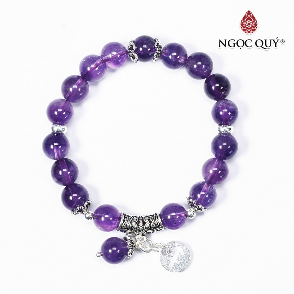 Vòng tay TA tím charm bạc cung hoàng đạo - Ngọc Quý
