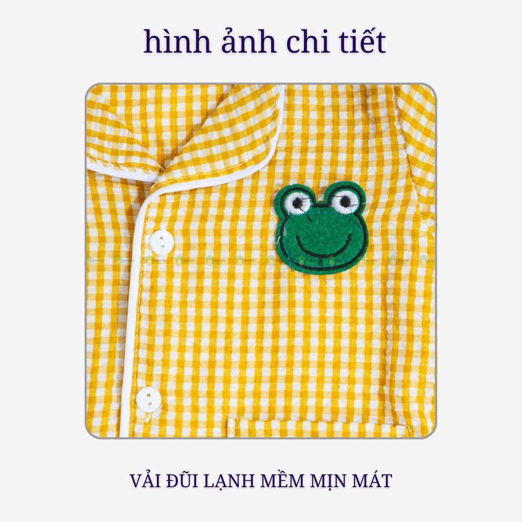 Bộ Pyjama Bé Trai, Bé Gái Vải Thô Mềm Kẻ Sọc In Ngực Dễ Thương, Bộ Đồ Cho Bé Mặc Nhà Hè CK04