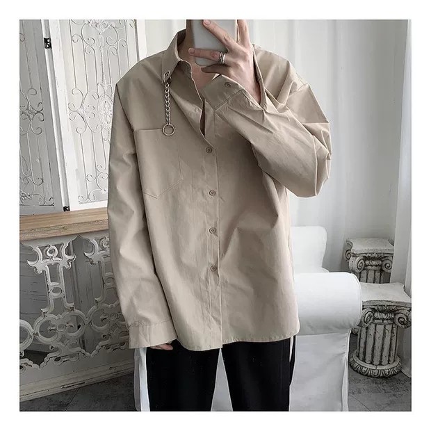 Áo sơ mi nam form rộng phối khoen cổ tay dài | BigBuy360 - bigbuy360.vn