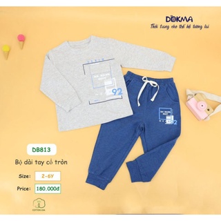 Bộ dokma dài tay cổ tròn bé trai DB813 chất cotton mỏng mát mùa thu cho bé 2y đến 6y