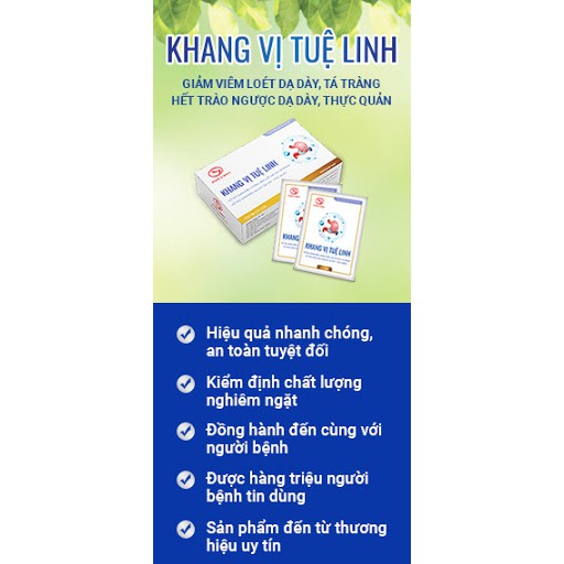 Khang vị Tuệ Linh  - Hộp 10 gói - Giảm viêm loét, trào ngược dạ dày - tá tràng, làm lành niêm mạc dạ dày