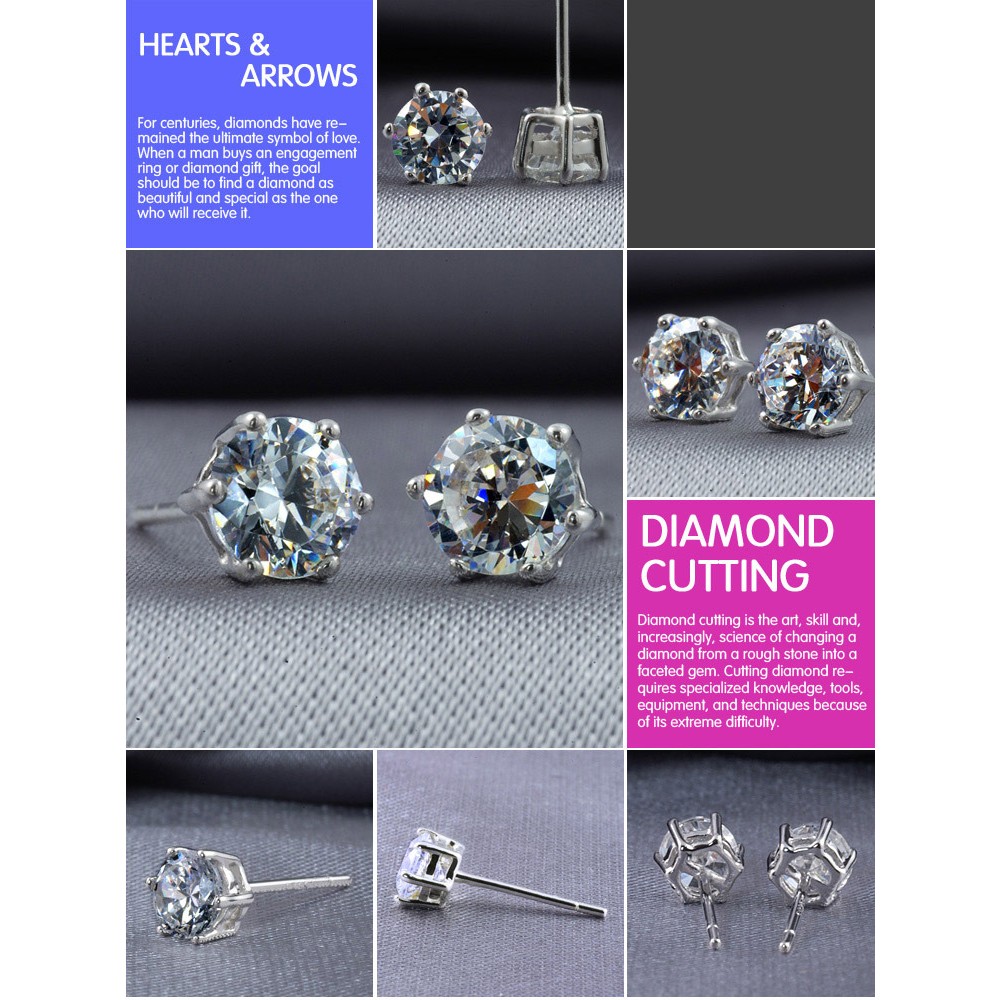 Bông tai bạc kim cương 6 chấu Hàn Quốc [Đơn 50k tặng kẹp tóc Hàn Quốc cực xinh]