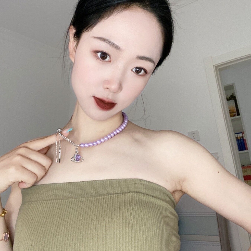Vòng cổ Ngọc Trai Hình Trái Tim Màu Tím Phong Cách Cổ Điển Thời Trang Cho Nữ