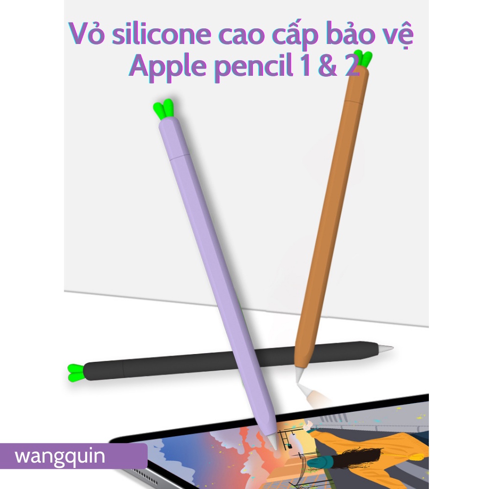 Hoả Tốc - Vỏ bọc silicon bảo vệ bút cảm ứng Apple Pencil 1 và Pencil 2 case - Củ cà rốt đủ màu Đúc nguyên khối siêu mỏng