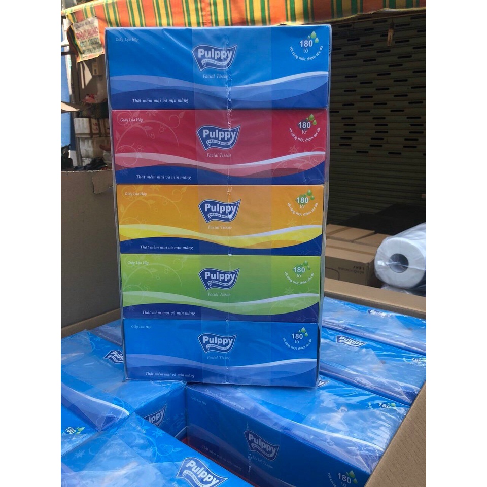 Set 5 hộp Khăn giấy lụa Pulppy 2 lớp hộp 180 tờ