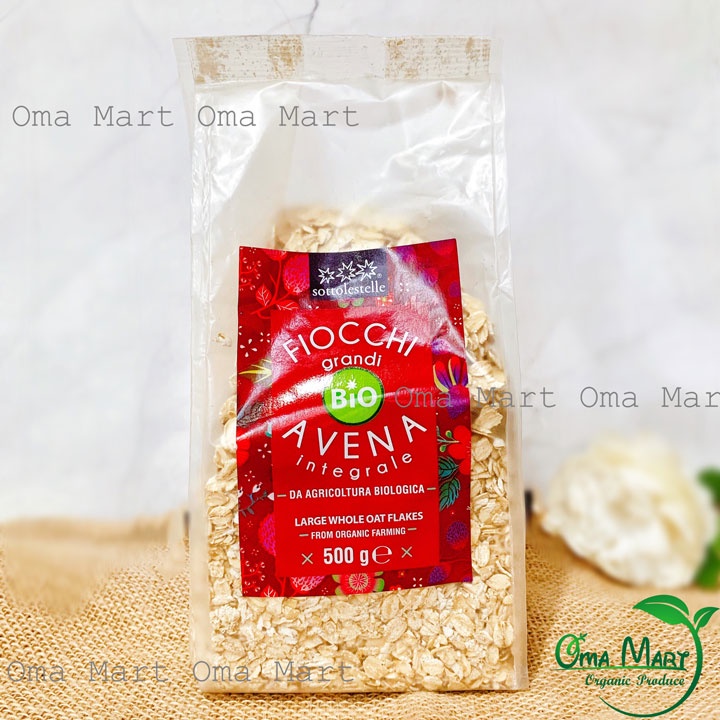 Yến mạch nguyên cám cán dẹt ( cán lớn ) hữu cơ Sottolestelle 500g