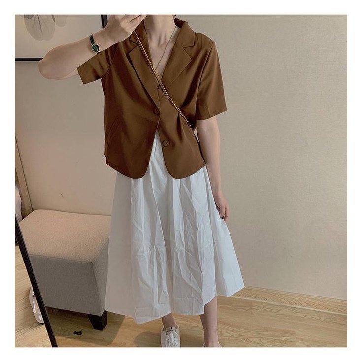 Áo ngắn tay áo cổ chữ V ve áo rời thời trang mùa hè giản dị cho nữ | BigBuy360 - bigbuy360.vn