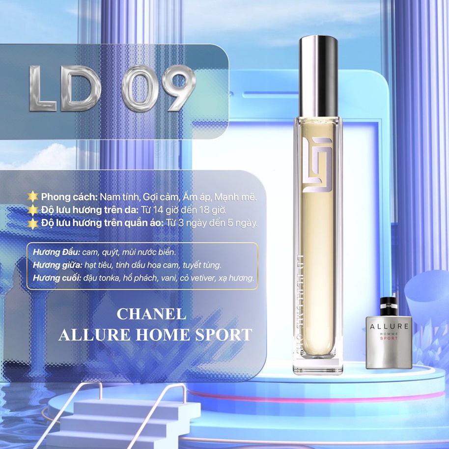 LD09 NƯỚC HOA NAM ALLURE HOMME SPORT - LD PERFUME OIL Thơm lâu, Thể thao, Mạnh Mẽ, Hiện đại