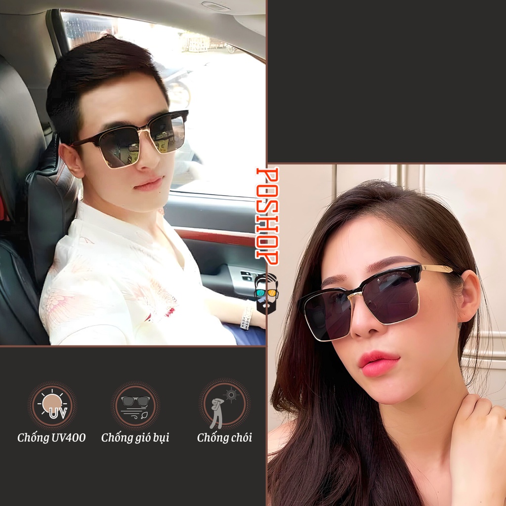 Mắt kính mát nam nữ POSHOP gọng kim loại thiết kế kiểu vuông thời trang dễ đeo chống tia cực tím uv400 V2017