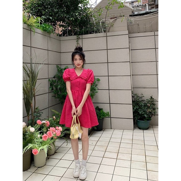 Váy Babydoll Kẻ Hồng Dáng Ngắn Siêu Xinh | BigBuy360 - bigbuy360.vn