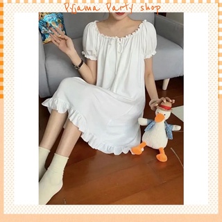 Váy ngủ tiểu thư cute trắng phong cách Hàn Quốc mềm mịn,váy ngủ xuông cotton thun
