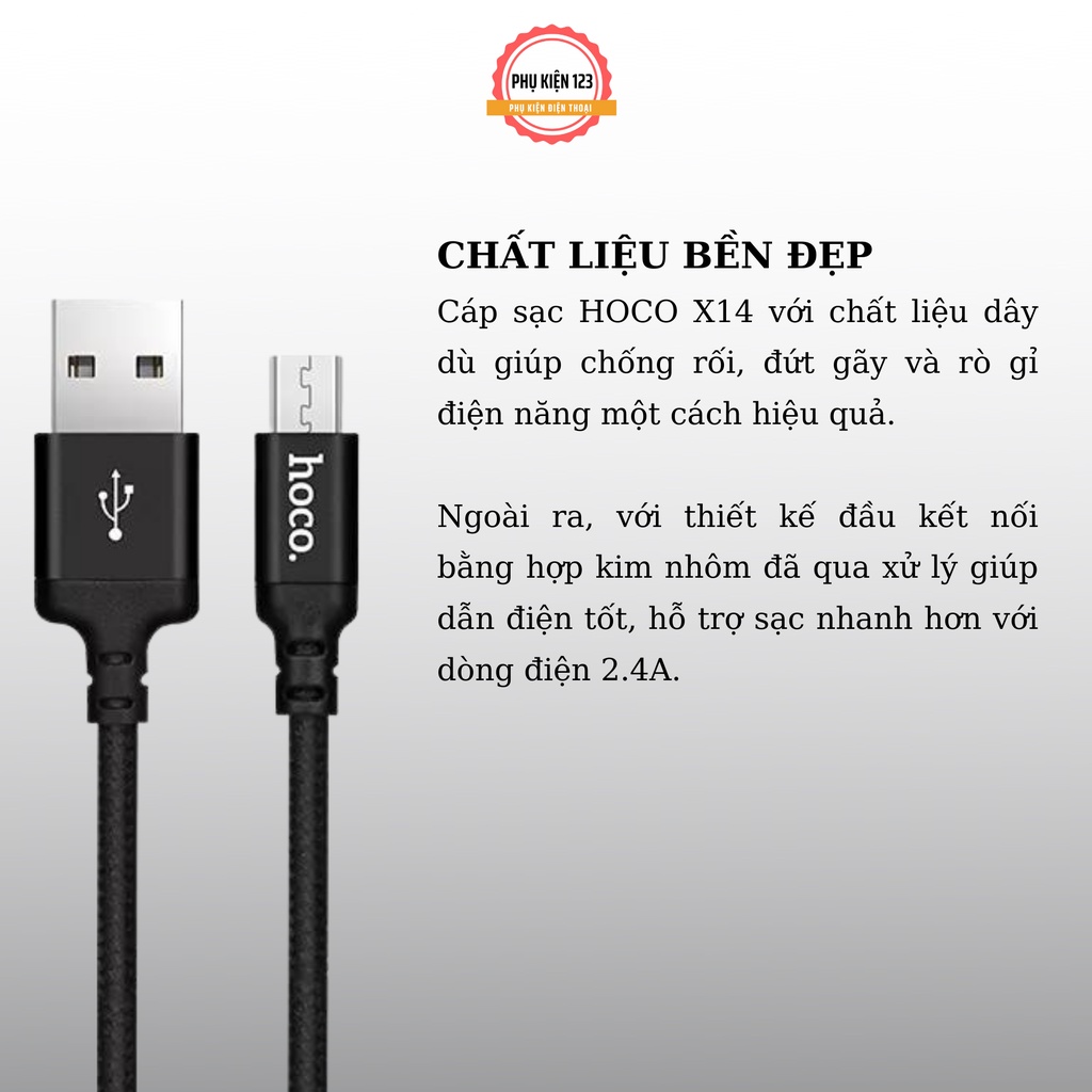 Dây cáp sạc Hoco dài 1M chất liệu dây dù hỗ trợ sạc nhanh chân sạc tương thích Type c,Micro-Phụ Kiện 123