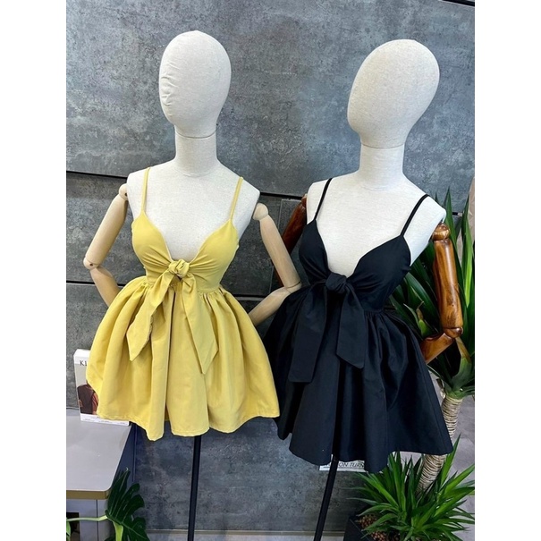 Có mút ngực Đầm Babidoll voan cúp nơ ngực 2 dây