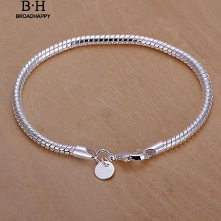 Silver Plated 3mm Snake Chain Bangle Lobster Clasp Bracelet