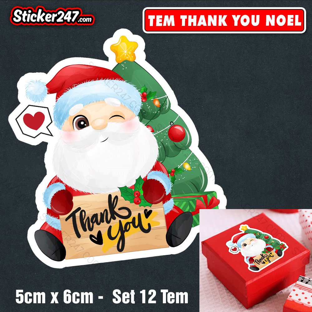 Tem Dán Thank You Cảm Ơn Trang Trí Noel Giáng Sinh 𝑭𝒓𝒆𝒆𝒔𝒉𝒊𝒑 Decal Chống Nước, Cắt Sẵn - Tem Cám Ơn Khách Hàng