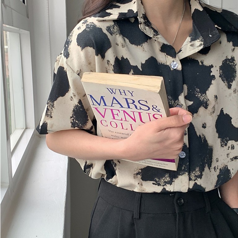 Áo Sơ Mi Ngắn Tay In Họa Tiết Da Báo Phong Cách Cổ Điển Thời Trang Mùa Hè Dành Cho Nữ